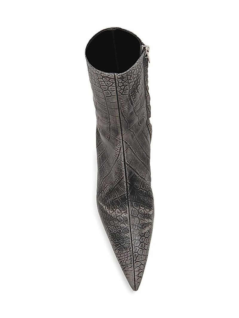 Croc-Embossed Leather Booties