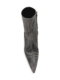 Croc-Embossed Leather Booties