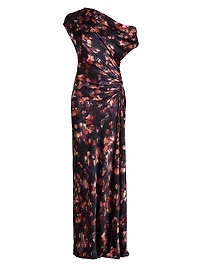 Poppy Abstract Stretch-Silk Ruched Gown