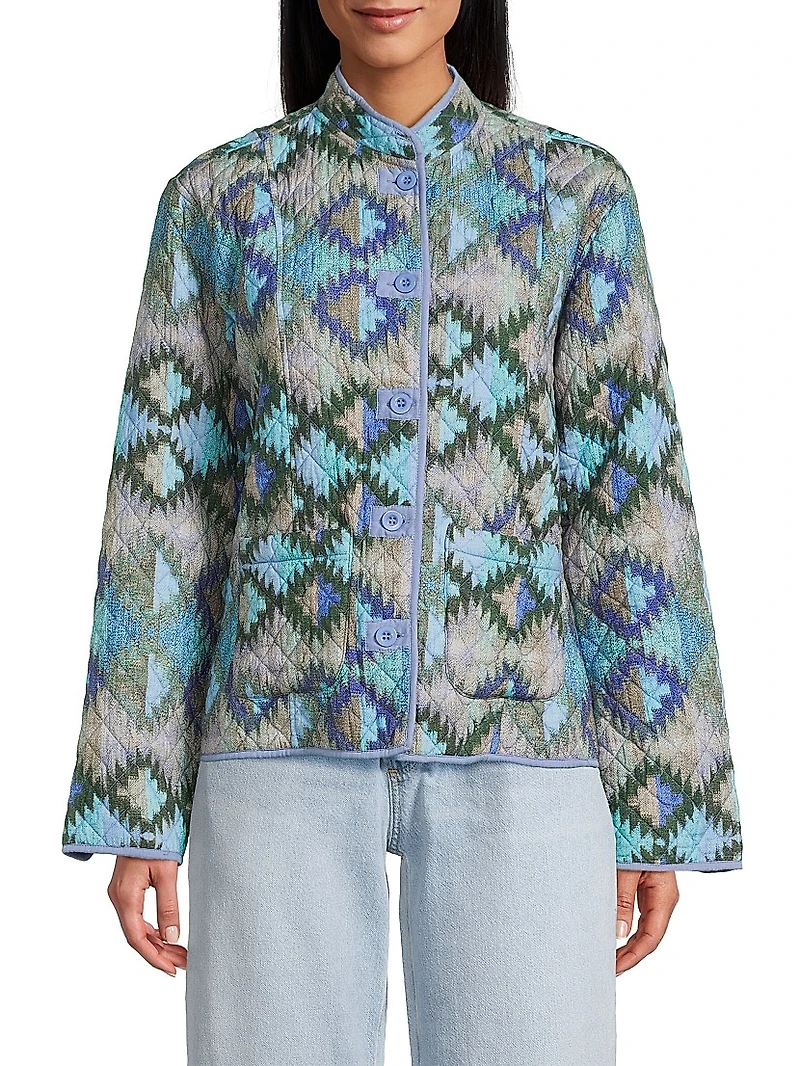 Andy Geometric Quilted Button-Up Jacket
