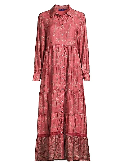 Jinette Floral Cotton Tiered Maxi Shirtdress