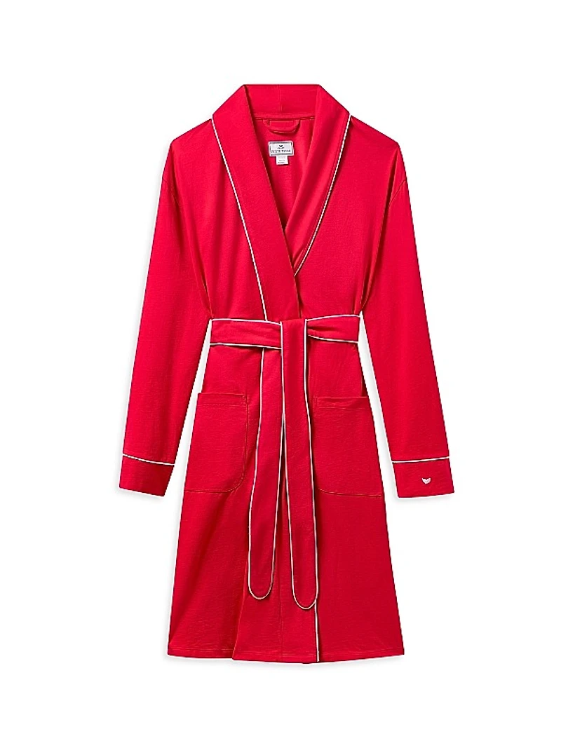 Contrast-Trimmed Cotton Tie-Waist Robe