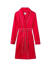 Contrast-Trimmed Cotton Tie-Waist Robe