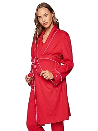 Contrast-Trimmed Cotton Tie-Waist Robe