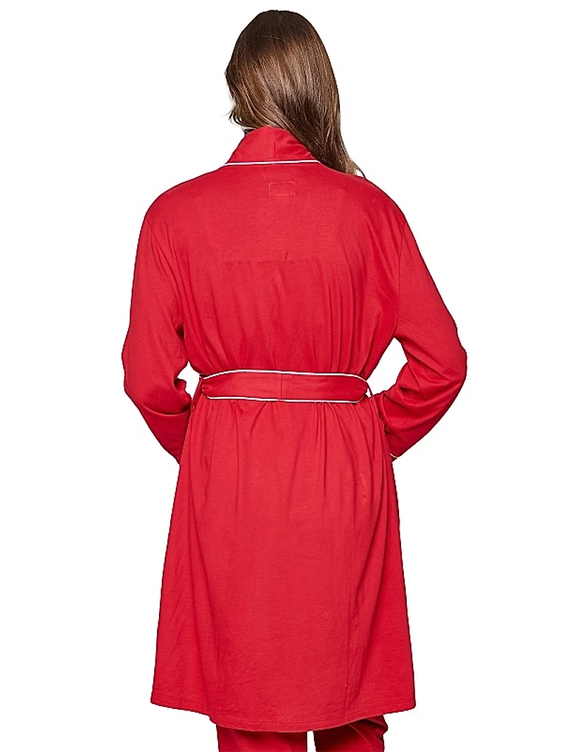 Contrast-Trimmed Cotton Tie-Waist Robe