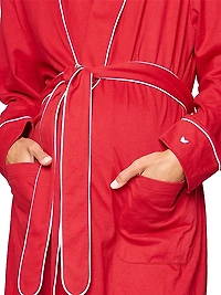 Contrast-Trimmed Cotton Tie-Waist Robe
