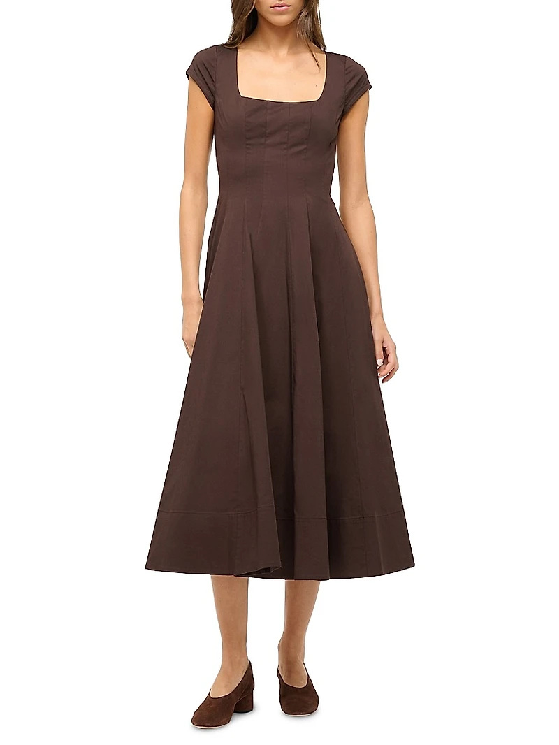 Wells Stretch-Cotton Fit & Flare Midi-Dress