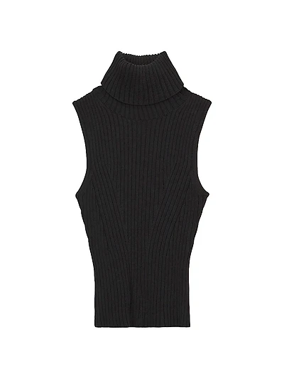 Callum Rib-Knit Sleeveless Turtleneck Top