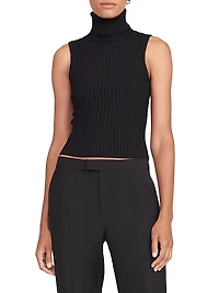 Callum Rib-Knit Sleeveless Turtleneck Top