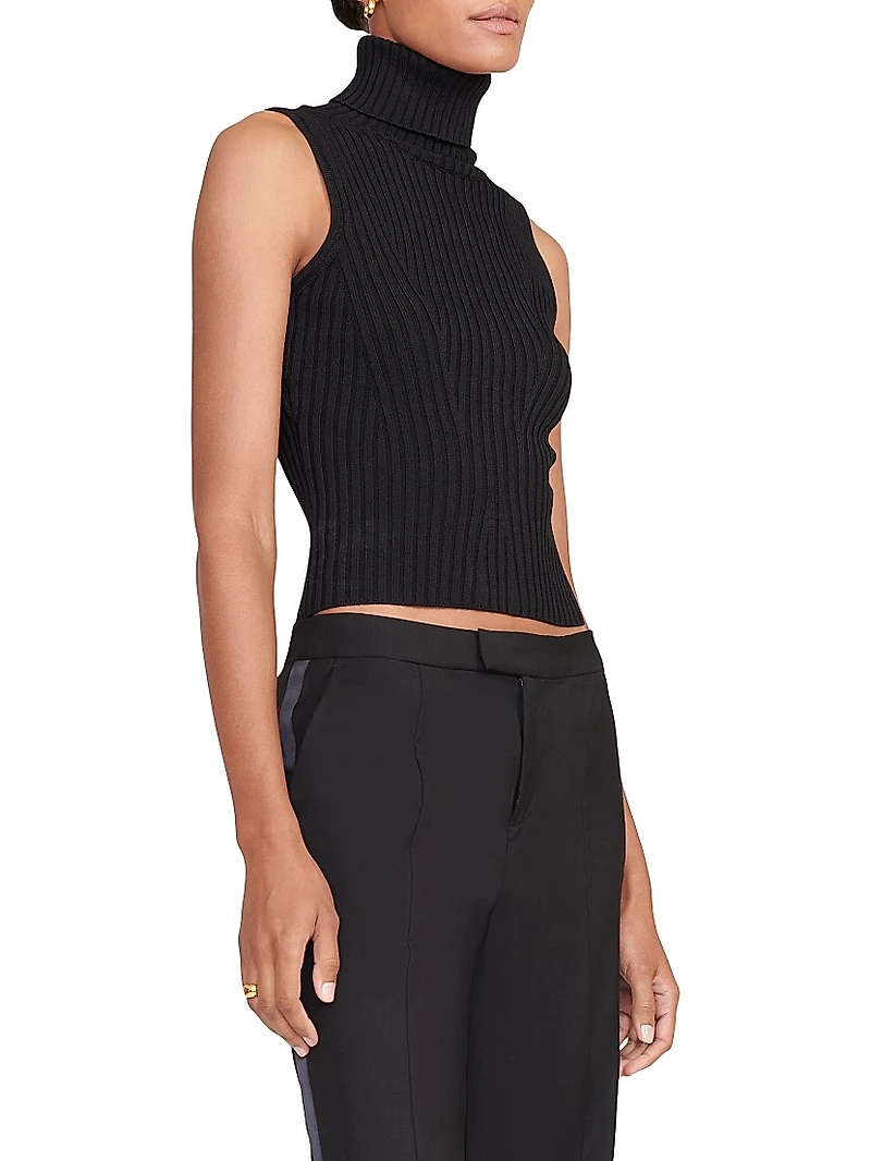 Callum Rib-Knit Sleeveless Turtleneck Top