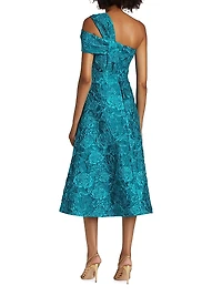 Floral Jacquard One-Shoulder A-Line Midi-Dress