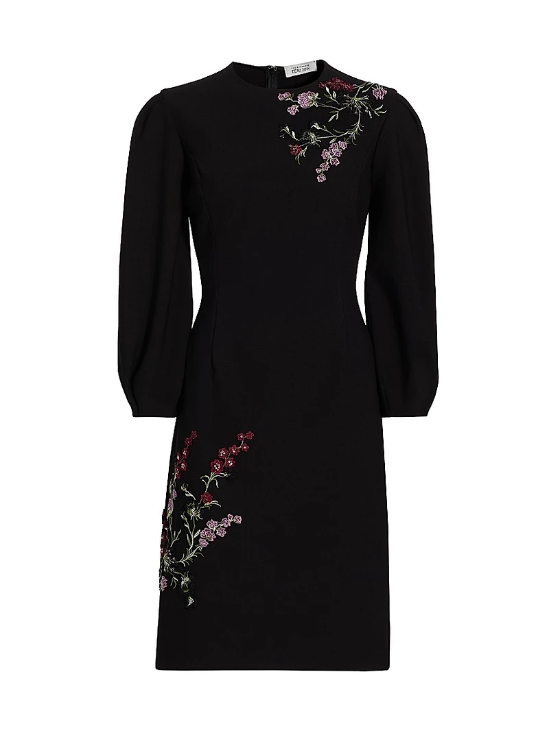 Embroidered Crepe Cocktail Dress