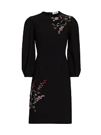 Embroidered Crepe Cocktail Dress