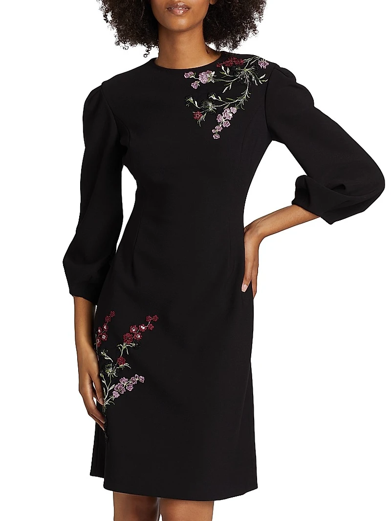 Embroidered Crepe Cocktail Dress