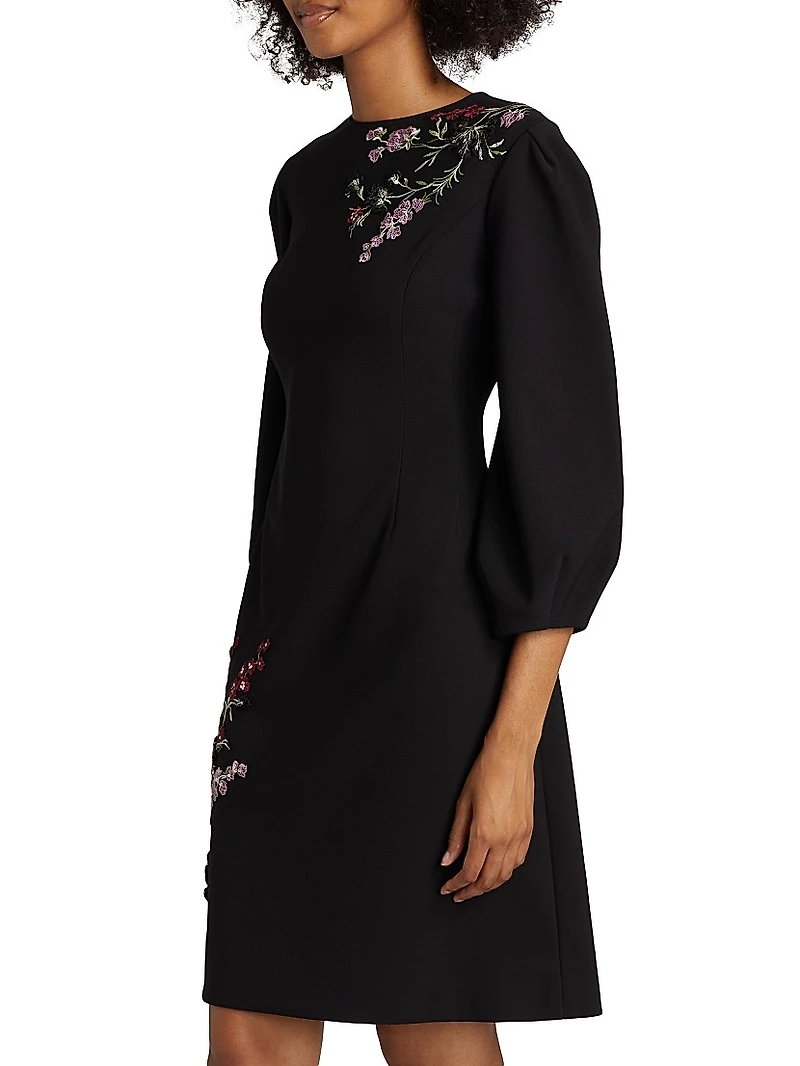 Embroidered Crepe Cocktail Dress