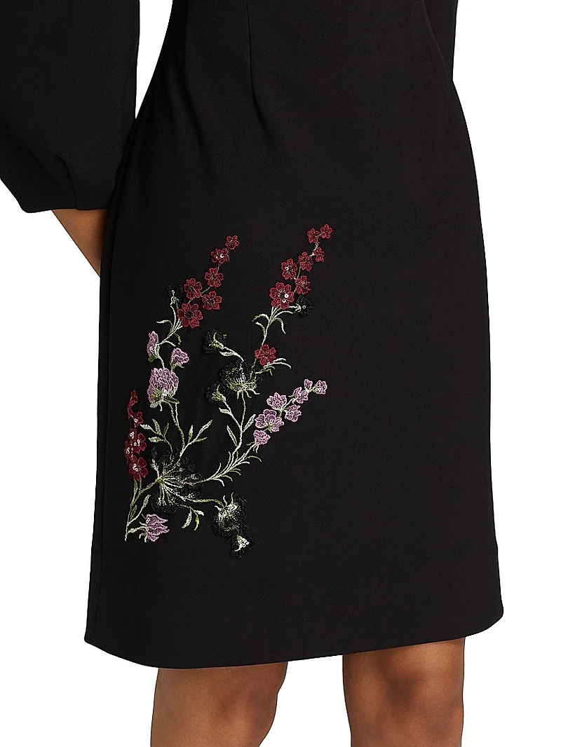 Embroidered Crepe Cocktail Dress