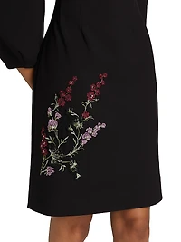 Embroidered Crepe Cocktail Dress