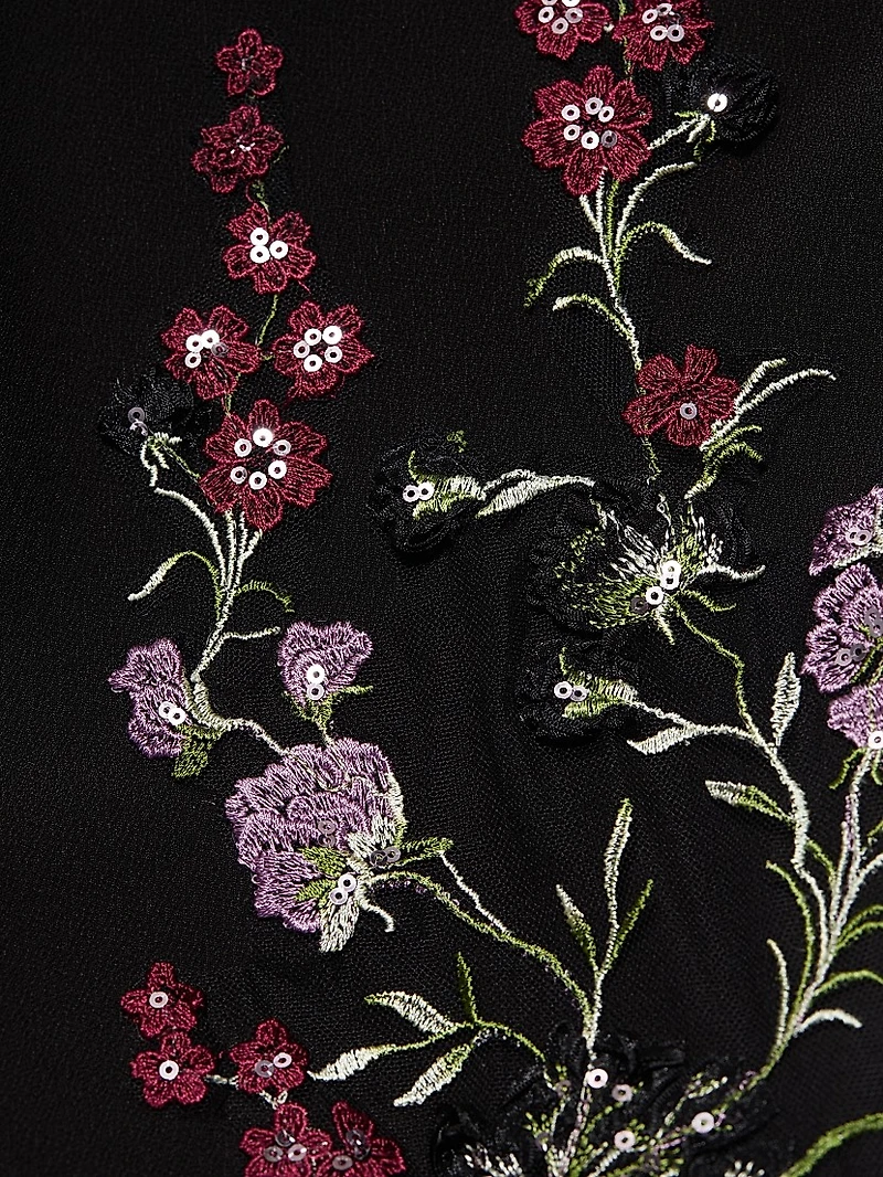 Embroidered Crepe Cocktail Dress