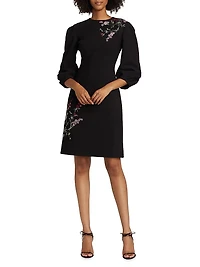 Embroidered Crepe Cocktail Dress