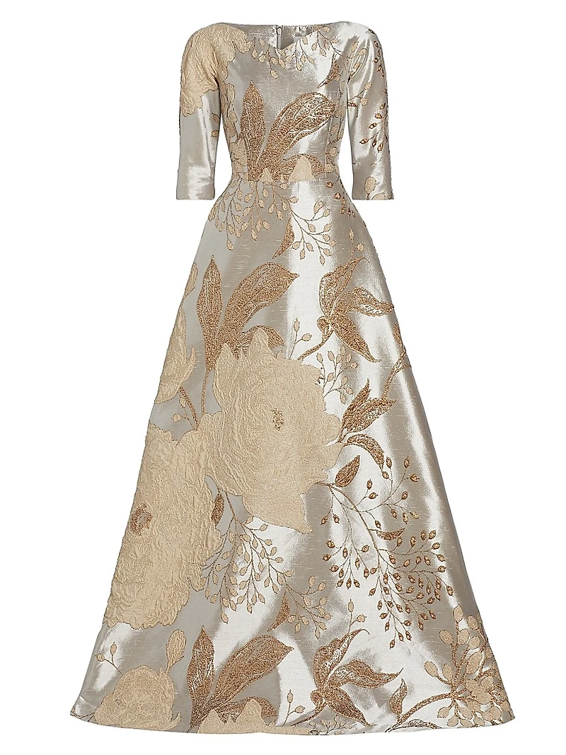 Floral Metallic Jacquard Ballgown