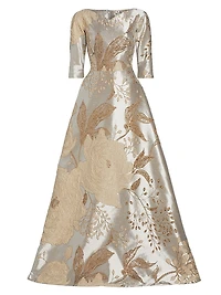 Floral Metallic Jacquard Ballgown