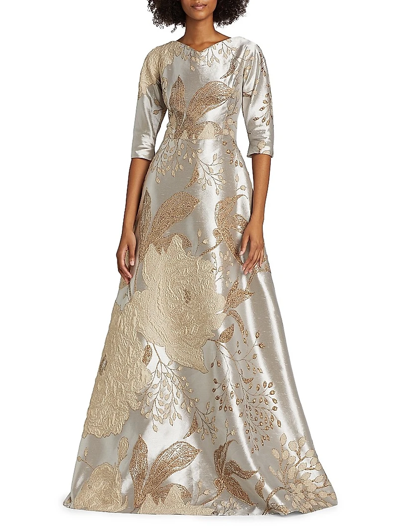 Floral Metallic Jacquard Ballgown