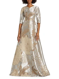 Floral Metallic Jacquard Ballgown
