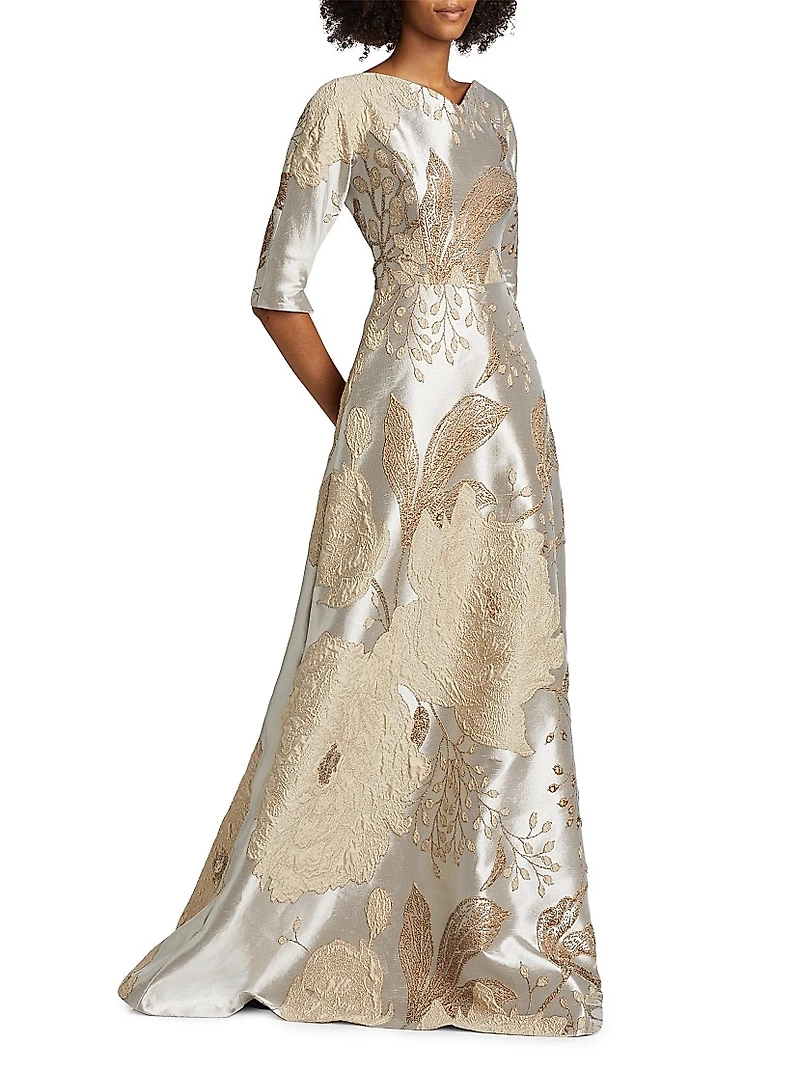 Floral Metallic Jacquard Ballgown