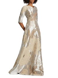 Floral Metallic Jacquard Ballgown