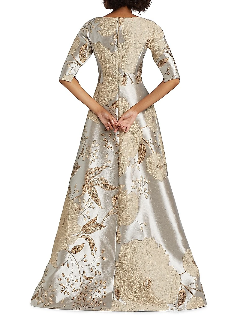 Floral Metallic Jacquard Ballgown