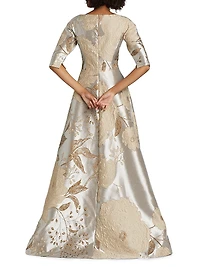 Floral Metallic Jacquard Ballgown
