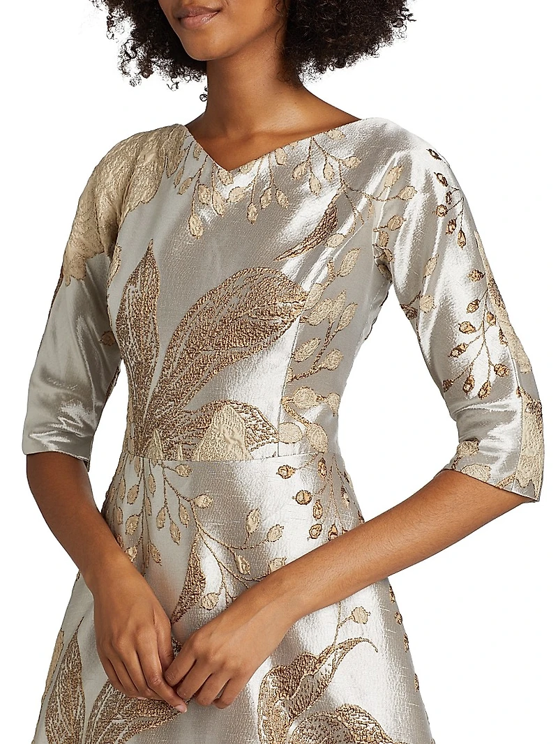 Floral Metallic Jacquard Ballgown