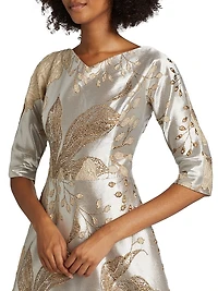 Floral Metallic Jacquard Ballgown