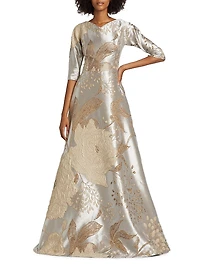 Floral Metallic Jacquard Ballgown