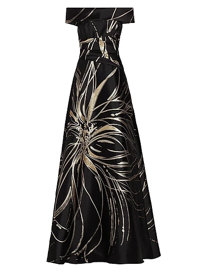 Floral Jacquard A-Line Gown