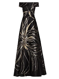 Floral Jacquard A-Line Gown