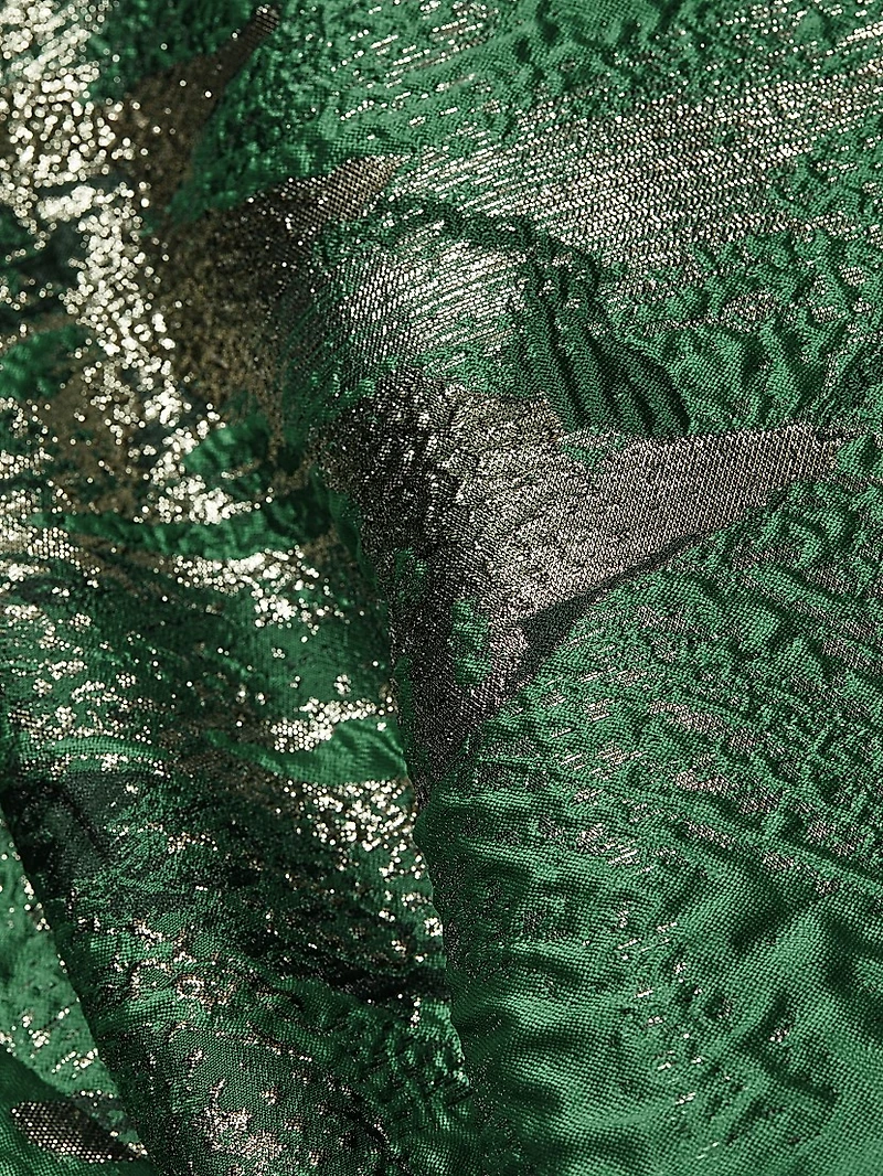 Leaf Metallic Jacquard Off-the-Shoulder Gown