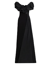 Scrunch Taffeta & Crêpe Off-the-Shoulder Gown