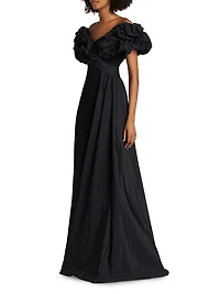 Scrunch Taffeta & Crêpe Off-the-Shoulder Gown