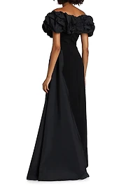 Scrunch Taffeta & Crêpe Off-the-Shoulder Gown