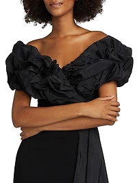 Scrunch Taffeta & Crêpe Off-the-Shoulder Gown