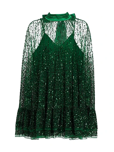 Zenon Embellished Tie-Neck Cape Minidress