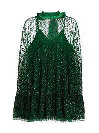 Zenon Embellished Tie-Neck Cape Minidress