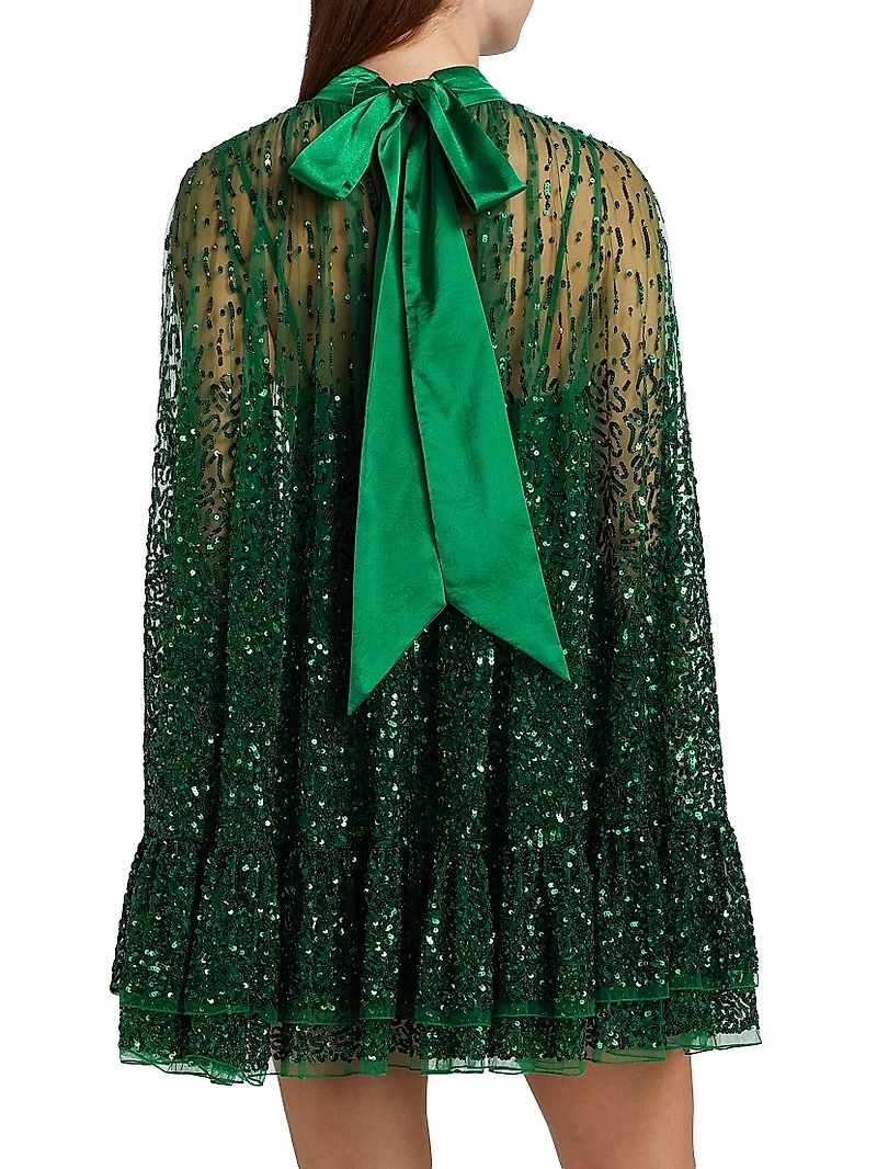 Zenon Embellished Tie-Neck Cape Minidress