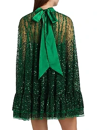 Zenon Embellished Tie-Neck Cape Minidress