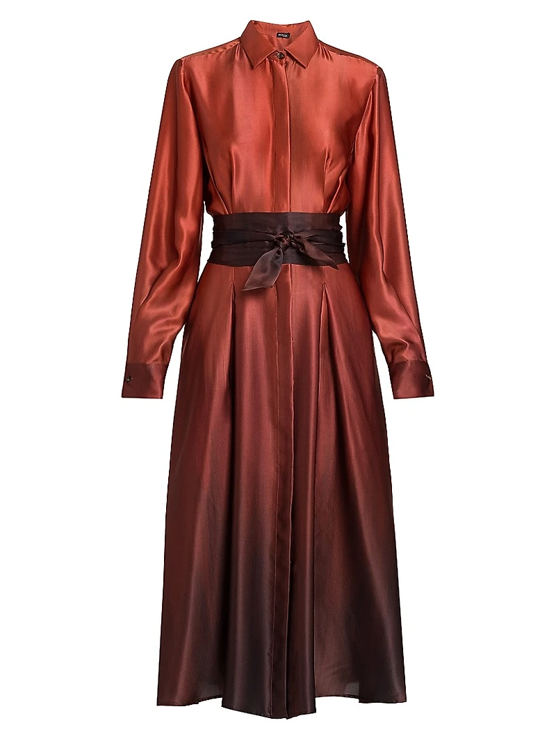 Ombré Silk Tie-Waist Shirtdress