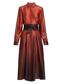Ombré Silk Tie-Waist Shirtdress