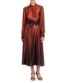 Ombré Silk Tie-Waist Shirtdress