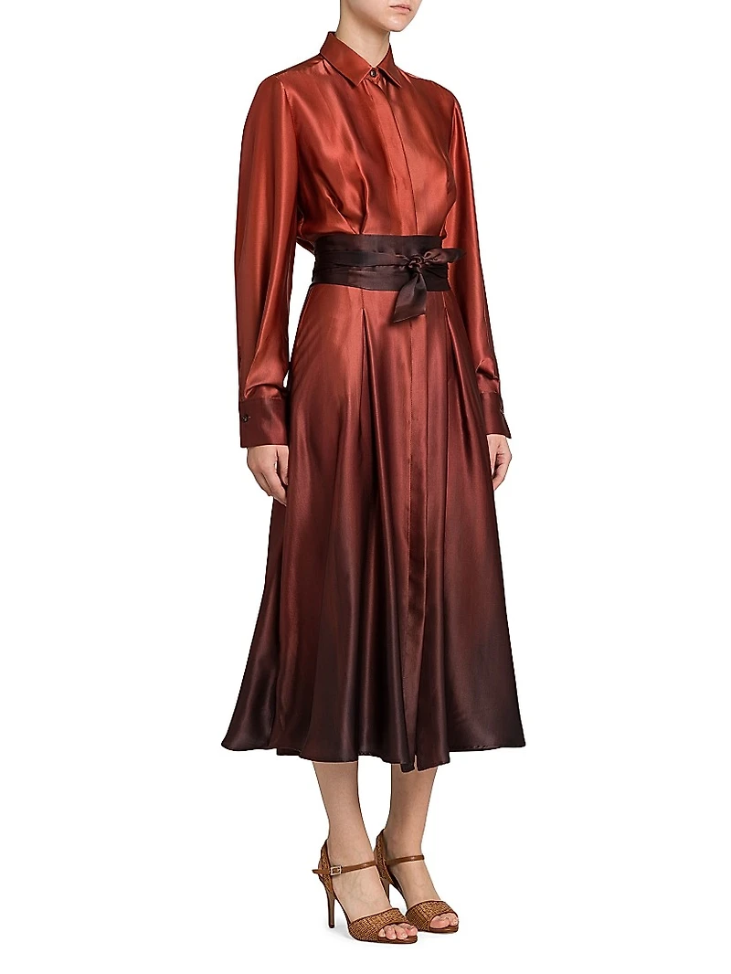 Ombré Silk Tie-Waist Shirtdress