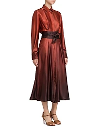 Ombré Silk Tie-Waist Shirtdress
